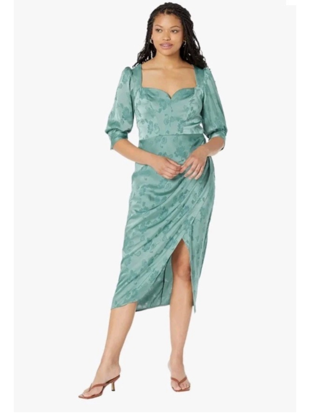 Little Mistress Gigi Satin Jacquard Midi Dress Blue Green Blue NWT Size 10 Silky